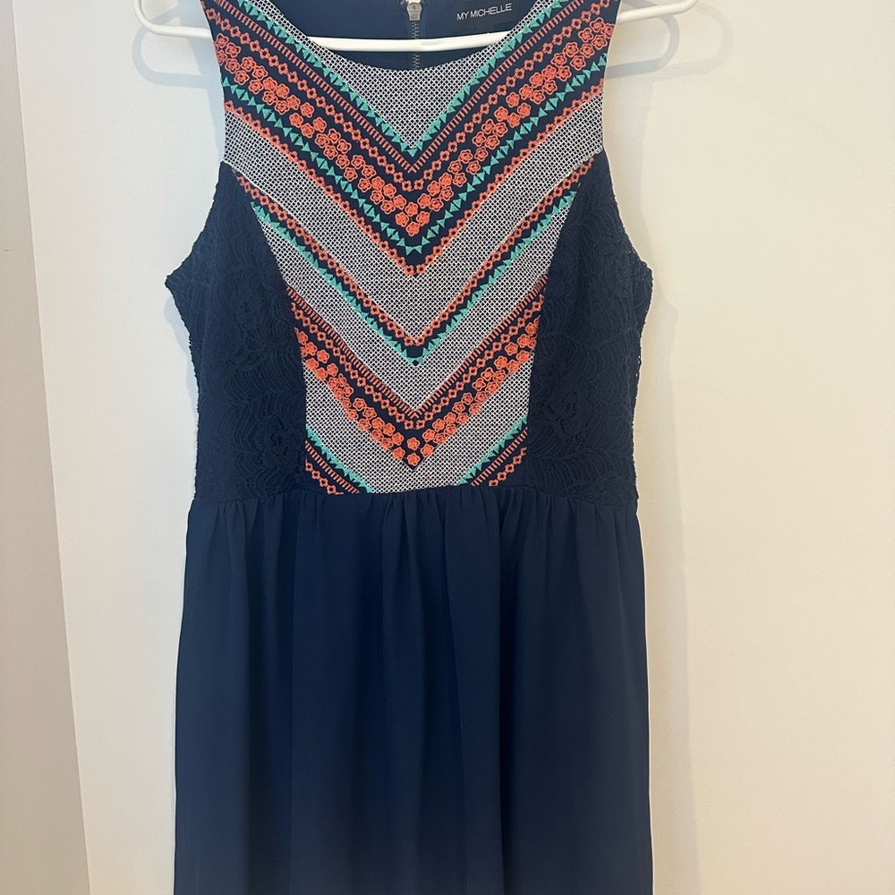 My Michelle Navy and Coral Chevron Mini Dress